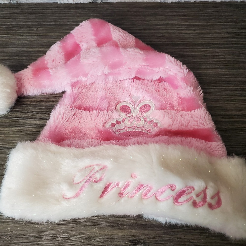 Pink Iridescent Furry Soft Princess Christmas Santa Hat Adjustable Womens Small